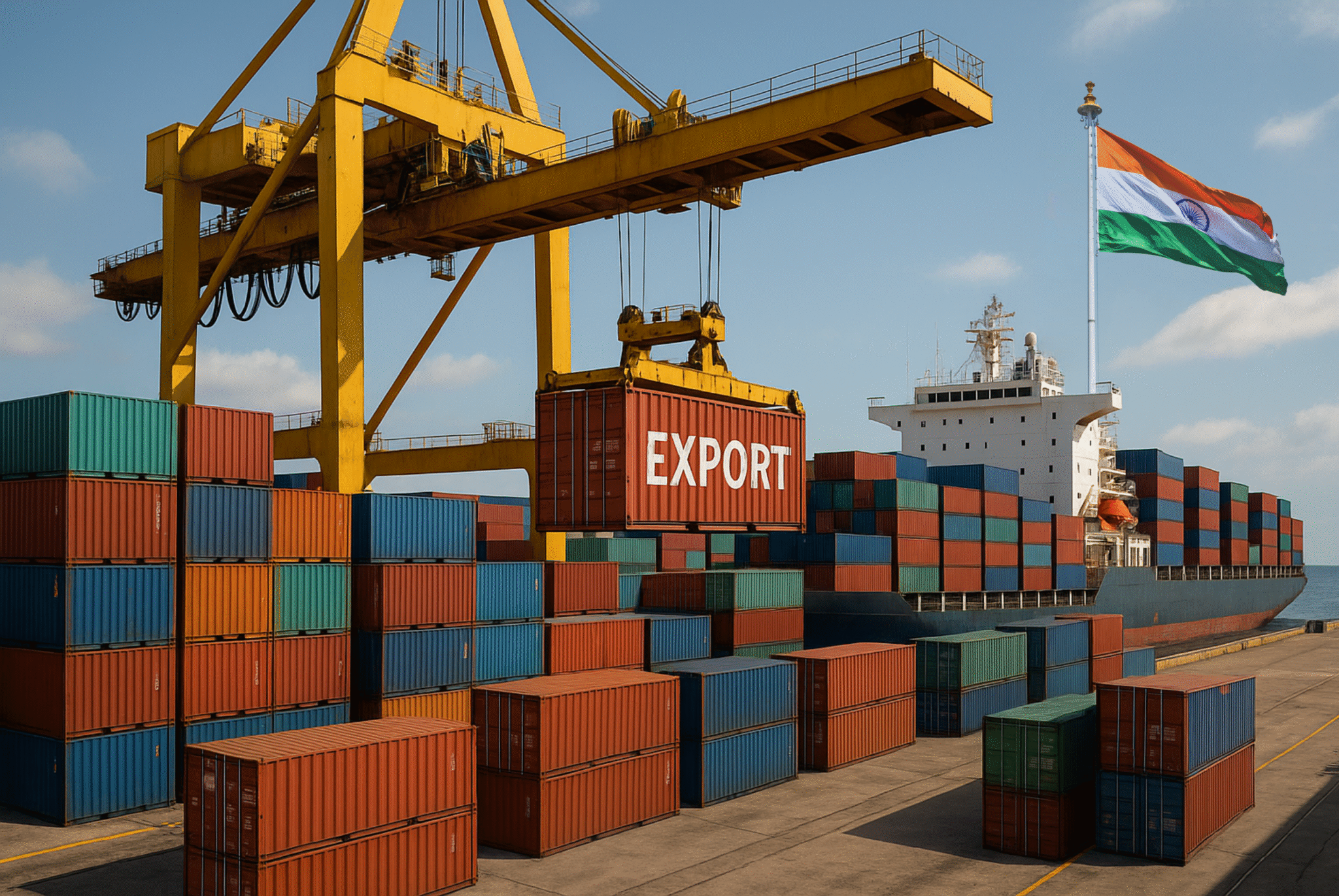 Export containers loading at an Indian port
