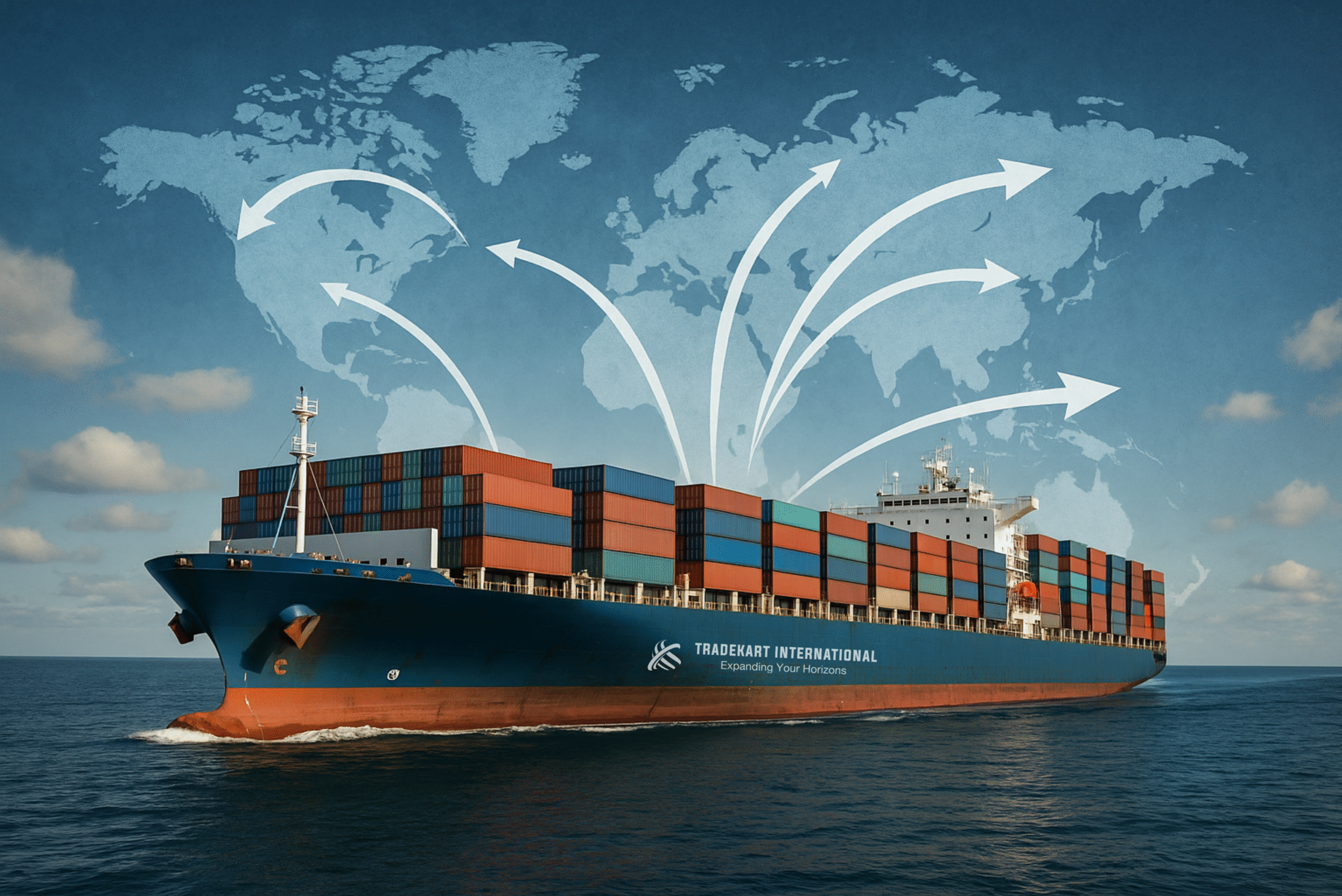 Global cargo ship with TradeKart International exporting worldwide