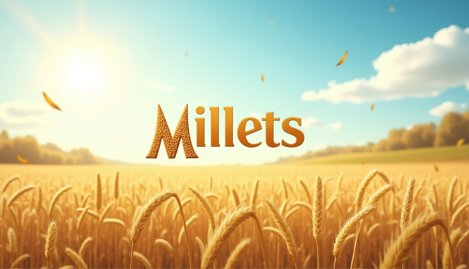 a millets field with a blue sky and clouds