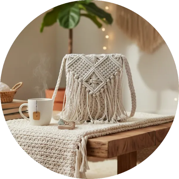 Cotton Macrame Bag with a Flap