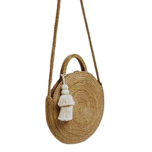 Jute Braided Sling bag with Wooden handle