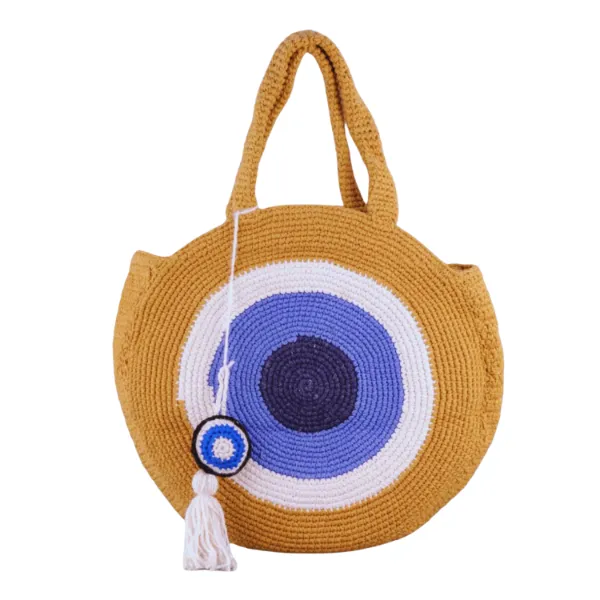 Jute Evil Eye Tote Bag