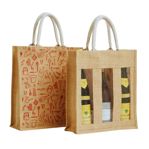 Jute Wine Bags Three Bottle