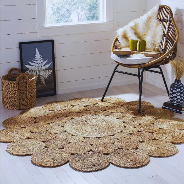 Round Jute Designer Rug Hand Stitched